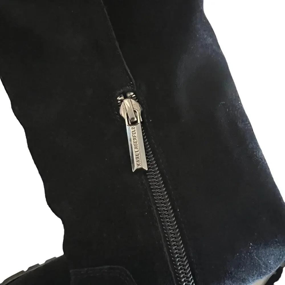 Karl Lagerfeld Paris Shay Black Suede Knee High Boot Size 7.5